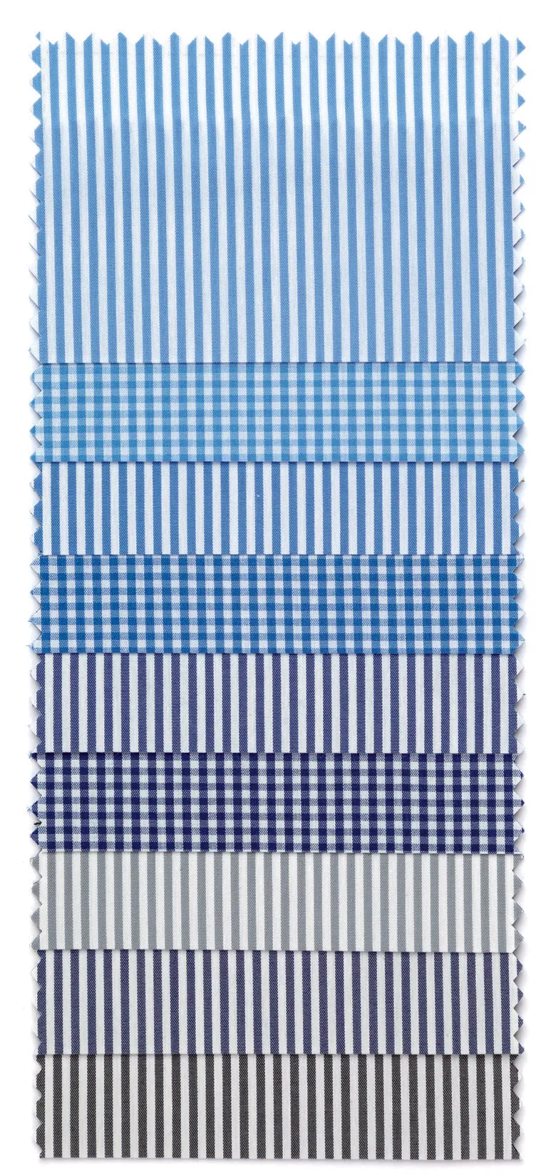 Blue yarn-dyed stripe fabric swatches